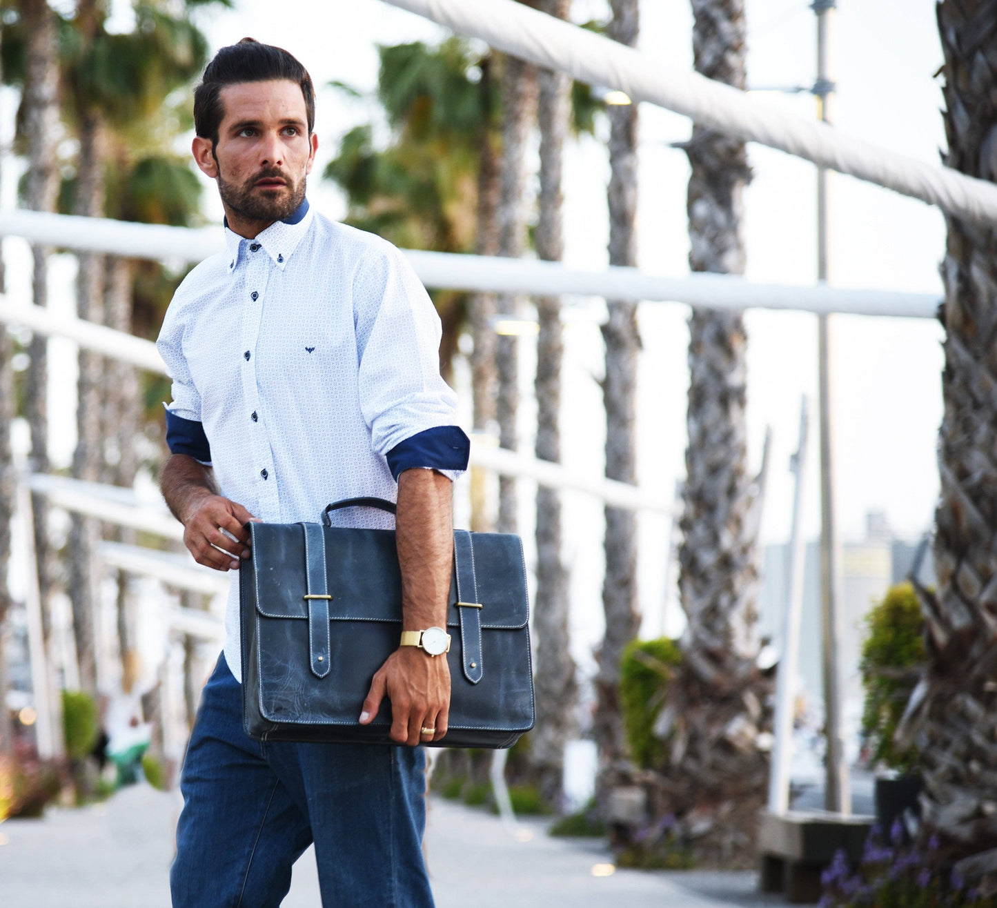 Navy Leather Briefcase