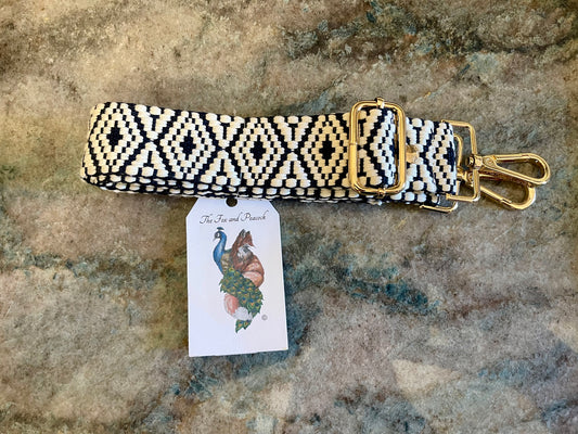 Bag Strap - Black & White Aztec