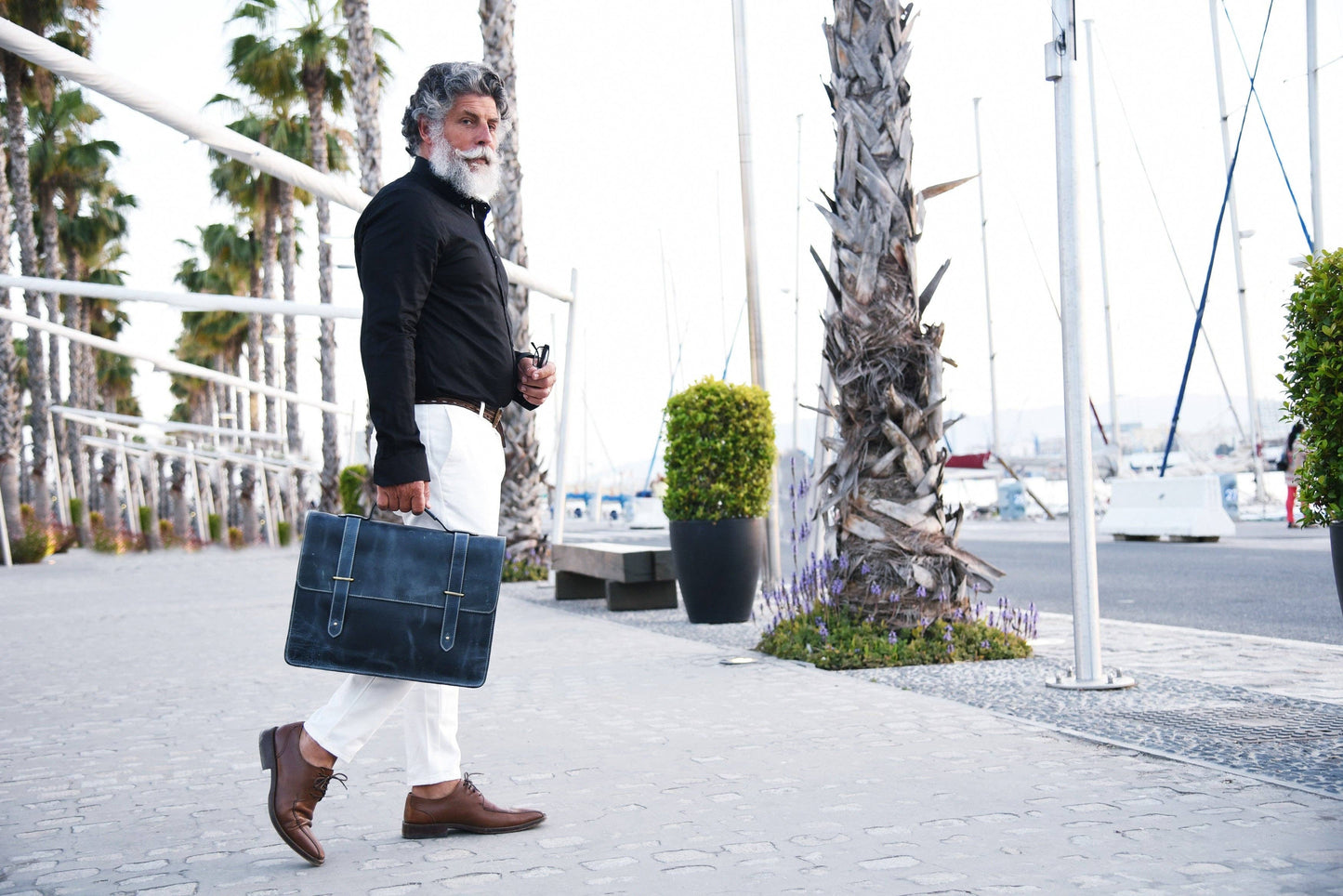 Navy Leather Briefcase