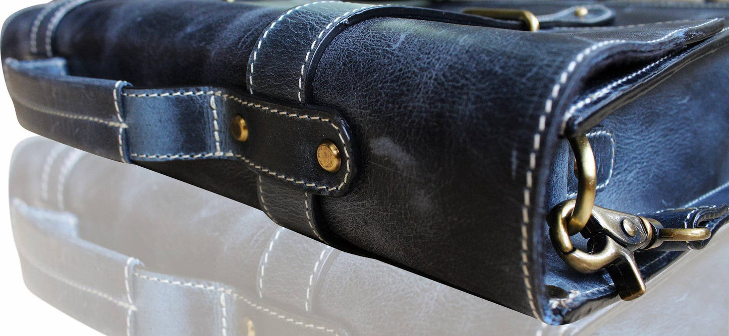 Navy Leather Briefcase