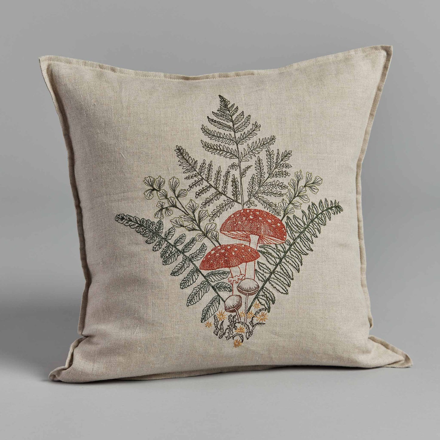 Mushrooms and Ferns Bouquet Pillow - Embroidered