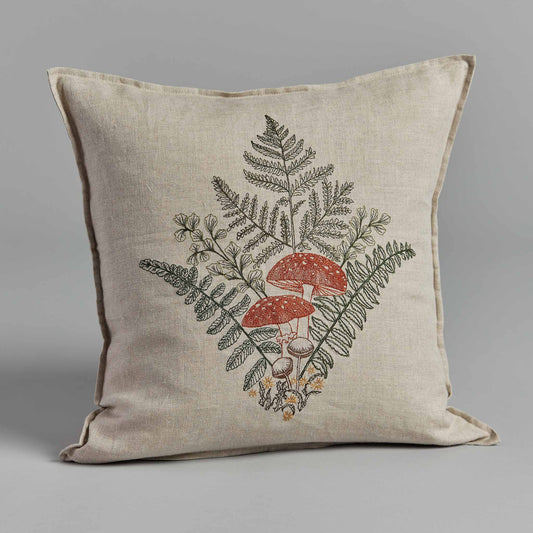 Mushrooms and Ferns Bouquet Pillow - Embroidered