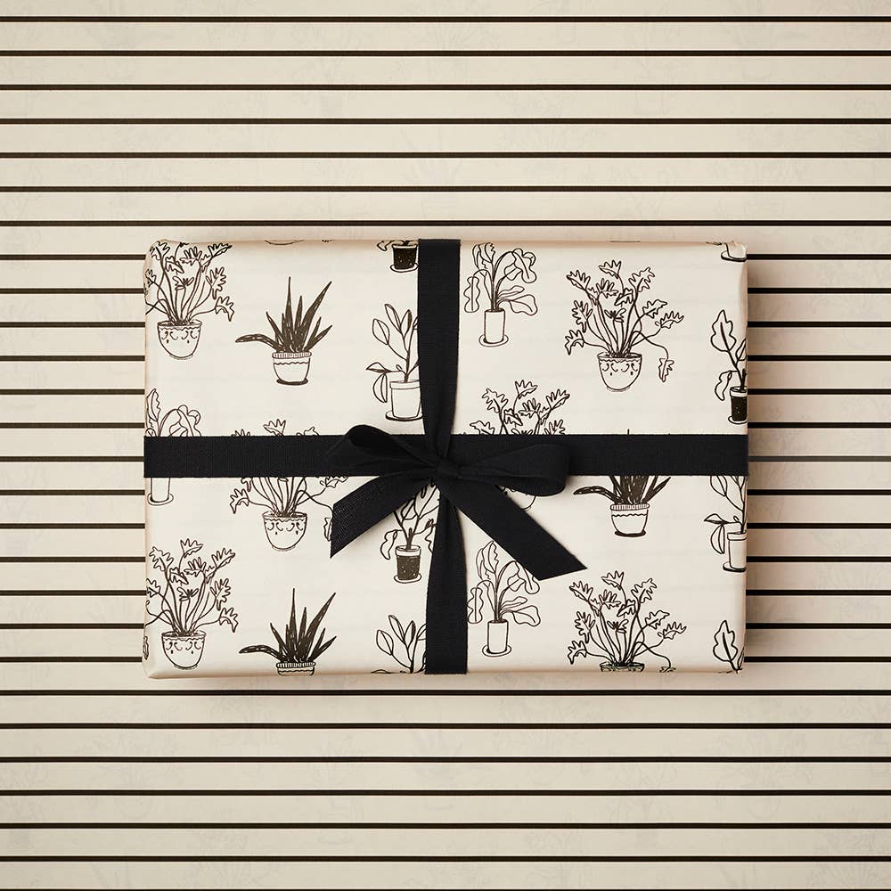 Ivory Stripe & Plants Wrapping Paper