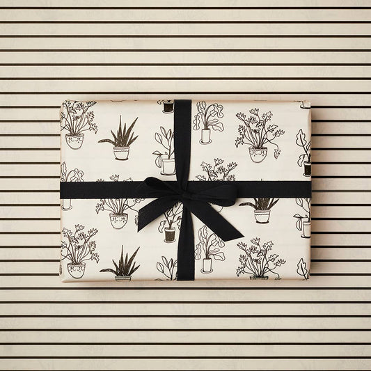 Ivory Stripe & Plants Wrapping Paper