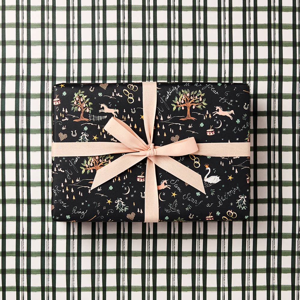 12 Days of Christmas Teal & Green Check Wrapping Paper