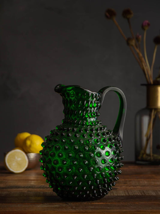 Green glass hobnail pitcher - 2L