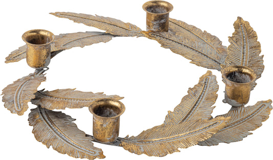 Verdigris/Gold Metal Feathers Candle Ring