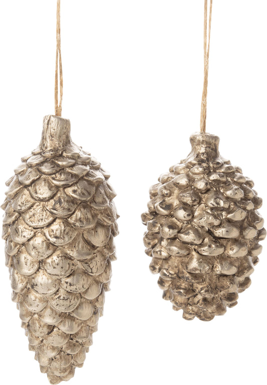 Assorted Resin Pinecone Ornament, Antique Silver, 2.75~4in
