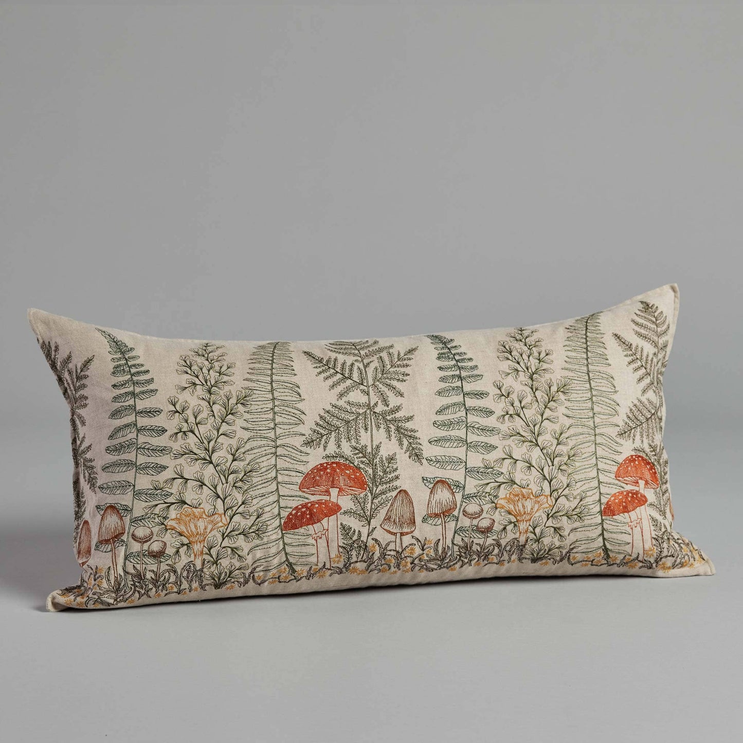 Mushrooms and Ferns Lumbar Pillow - Embroidered