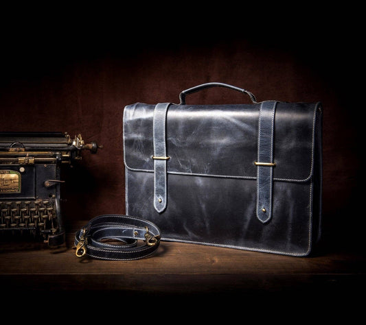 Navy Leather Briefcase